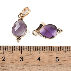 天然石ミックスファセットペンダント  金メッキ真鍮ティアドロップチャーム  17.5x9x3.5mm  穴：6x3.5mm&nbsp;KK-L218-004G-M