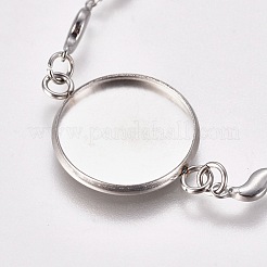 304ステンレススチールブレスレットの製作  カニカン付き  リンクチェーンとフラットラウンドカボションセッティング  ステンレス鋼色  トレイ：16mm  5-3/4インチ（14.5cm）&nbsp;STAS-WH0014-22P