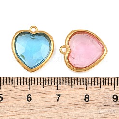 バレンタインデー用、304ステンレススチール製、ガラスチャーム付き  ハートチャーム  イオンプレーティング（ip）  18KGP本金メッキ  ミッドナイトブルー  17x15x5mm  穴：1.4mm&nbsp;STAS-Q119-01G-A