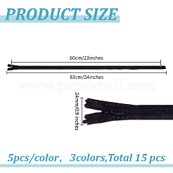 15個 3色 衣服アクセサリー  ナイロンジッパー  ファスナー部品  ミックスカラー  635x24x2mm  5個/カラー&nbsp;FIND-LP0001-33
