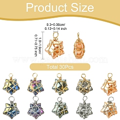 30個 2スタイル 5色ガラスペンダント  銅線と  スター  ミックスカラー  18~19mm  穴：3~3.6mm  3個/カラー  3個/スタイル&nbsp;PALLOY-YW00056