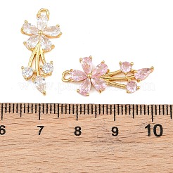 真鍮製マイクロパヴェキュービックジルコニアペンダント  花のチャーム  18KGP本金メッキ  ミックスカラー  25x11x3mm  穴：1.4mm&nbsp;CU-CBA7392-12G