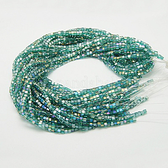 電気メッキガラスビーズセット  ABカラーメッキ  多面カット  キューブ  ターコイズ  4~5x4~5x4~5mm  穴：1mm  98~100個/連  40~43cm&nbsp;EGLA-D018-4x4mm-53