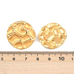 304ステンレススチール製ハンマー加工フラットラウンドスタッドピアス  ゴールドカラー  24.5x24mm&nbsp;EJEW-A138-04G