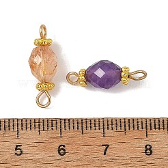 304ステンレススチールと天然宝石のコネクターチャーム  オーバルリンク  ゴールドカラー  ミックスカラー  19~19.5x6.5mm  穴：2mm&nbsp;PALLOY-JF05970