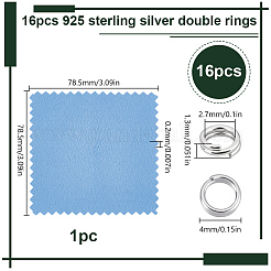 スターリングシルバーのスプリットリング16個、925個  ダブルループリング  1枚の研磨布付き  銀  4x1.3mm  内径：2.7mm  単線サイズ: 0.6mm&nbsp;STER-HY0001-17