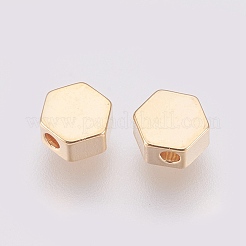 真鍮製スペーサービーズ  ニッケルフリー  18KGP本金メッキ  六角  6x7x3mm  穴：1.5mm&nbsp;X-KK-Q735-119G