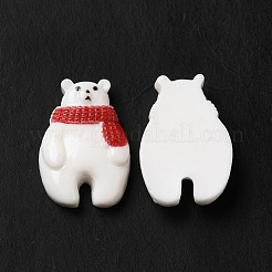 クリスマス オペーク レジン カボション  赤いスカーフをしたクマ  ホワイト  21.5x15x5mm&nbsp;RESI-K019-22
