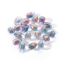 透明スプレー塗装ガラスチャーム  グリッターパウダー付き  ティアドロップ  プラム  9x6x6mm  穴：1mm  20個/袋&nbsp;GLAA-YW0001-12