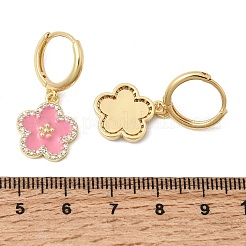 真鍮製マイクロパヴェクリアキュービックジルコニアエナメルフープドロップピアス  花  ラックめっき  長持ちメッキ  カドミウムフリー＆鉛フリー  18KGP本金メッキ  ミックスカラー  29.5x13.5mm&nbsp;EJEW-G471-07G