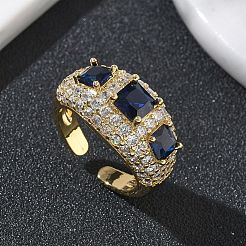 女性用真鍮マイクロパヴェキュービックジルコニアカフオープンリング  長持ちメッキ  ラックめっき  ミックスカラー  12.5mm  usサイズ8 1/2(18.5mm)&nbsp;RJEW-L343-13G