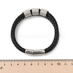 編みこみレザーマルチ連ブレスレット  316サージカルステンレススチールと304ステンレススチールの金具付き  ステンレス鋼色  8-1/4インチ（21cm）&nbsp;BJEW-Z081-15P