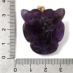 天然アメジストと合成ターコイズのペンダント  真鍮の金具とループが付いたヒョウ柄のチャーム  ゴールドカラー  32.5x29x10mm  穴：6x4mm&nbsp;G-Z090-02G-07