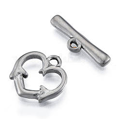 変色しない304ステンレススチールのトグル留め具  ハート  ステンレス鋼色  バー：6x22x2mm  穴：1.2mm  ハート：16.5x16.5x2.5mm  穴：2mm.&nbsp;STAS-N092-184