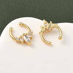 真鍮パヴェクリアキュービックジルコニア円形/馬蹄形バーベルノーズリング  偽の鼻中隔ピアス  18KGP本金メッキ  ニッケルフリー  馬の目  13.5x10.5x3mm&nbsp;EJEW-D337-18C-G