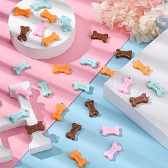 40個4色不透明樹脂ペンダント  プラチナトーンの鉄ループ付き  犬の犬の骨  ミックスカラー  22x11x4mm  穴：2mm  10個/カラー&nbsp;RESI-CJ0002-29