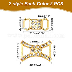 鉄製靴紐バックルクリップ 4組 2スタイル  ラインストーン付き  ゴールドカラー  20.5~25x10~17x3~3.5mm  2ペア/スタイル&nbsp;IFIN-AR0001-37