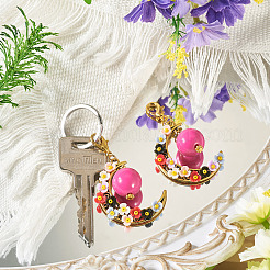 アクリル＆樹脂模造真珠＆合金ペンダント装飾2個  花の月  合金製カニカン付き  キャメル  59mm&nbsp;HJEW-TAC0115
