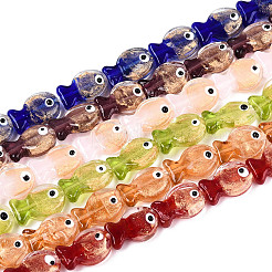 手作りの金箔ガラスビーズ連売り  魚  ミックスカラー  19~20.5x12.5~13.5x7.5~10mm  穴：1.2~1.4mm  約15個/連  11.42インチ（29cm）&nbsp;FOIL-N032-01