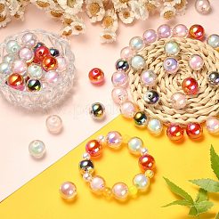 100 個の UV メッキ透明レインボー虹色アクリルビーズ  二層ビーズ  ラウンド  ミックスカラー  16x15mm  穴：3mm&nbsp;TACR-CJ0001-59