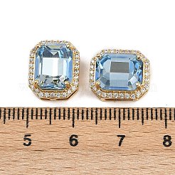 真鍮製マイクロパヴェキュービックジルコニア連バー  スカイブルーのガラス  ラックめっき  カドミウムフリー＆鉛フリー  長持ちメッキ  18KGP本金メッキ  八角形  13.5x11x7.5mm  穴：4.5x2.5mmと6.5x2.5mm&nbsp;KK-B150-28G-03