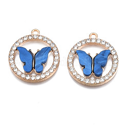 合金ラインストーンペンダント  アクリルと  カドミウムフリー＆鉛フリー  蝶のリング  ライトゴールド  ミックスカラー  24.5x22x3.5mm  穴：1.6mm&nbsp;PALLOY-S183-001-RS