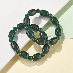 天然グリーンオニキス瑪瑙ビーズストレッチブレスレット  染め＆加熱  バレル  内径：2-1/4インチ（5.8cm）&nbsp;G-P570-01I