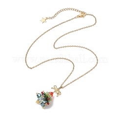 304ステンレススチールアズキチェーンネックレス  ガラスペンダントネックレス  クリスマスツリー  ゴールドカラー  15.98インチ（40.6cm）&nbsp;NJEW-JN04945