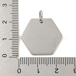 304ステンレススチールラインストーンペンダント  丸カン付き  六角チャーム  ステンレス鋼色  20x22.5x1.5mm  穴：3.7mm&nbsp;STAS-P356-34P