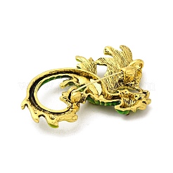 ドラゴンエナメルピンブローチ  バックパックの服用のアンティーク金合金ラインストーンバッジ  ライムグリーン  56x41x17mm  穴：5x3.5mm&nbsp;JEWB-F027-02