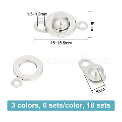 18セット3色201ステンレススチールスナップ留め  プラチナ·ゴールデン  15~15.5x9x5mm  穴：1.5~1.8mm  6セット/カラー&nbsp;STAS-UN0045-77