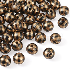 天然木製ビーズ  チェック柄ビーズ  タータン模様  ラウンド  ゴールド  5/8インチ（16mm）  穴：4mm&nbsp;LS-WOOD-TAC0010-05I