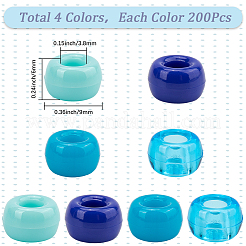 800個4色のプラスチックビーズセット  バレル  ミックスカラー  9x6mm  穴：3.8mm  200ocs /カラー&nbsp;KY-SP0001-24C