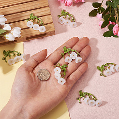 スズランのガラスコネクターチャーム  合金の花のリンク  ホワイト  40mm  穴：1.8mm&nbsp;PALLOY-TAC0098
