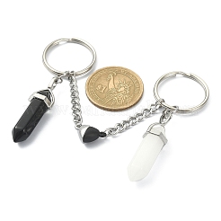 天然黒曜石と白翡翠の弾丸キーチェーン  合金磁気ハートクラスプカップルキーホルダー  鉄のスプリットキーリング付き  7.05cm  2個/セット&nbsp;KEYC-TA00016