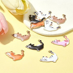 ラックメッキ合金エナメルペンダント10個。  ゴールドカラー  猫のチャーム  ミックスカラー  25x25x2mm  穴：2mm&nbsp;FIND-FS0002-53A