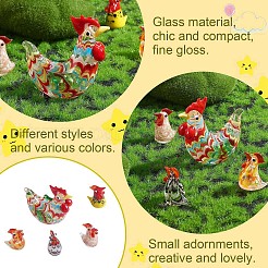 ガラスのひよこの置物5個。  手作り吹き雄鶏ガラス アート像  収集品のホームテーブルの装飾のためのミニガラスの動物の装飾  ミックスカラー  59x29x56ミリ＆13x20x26mm&nbsp;JX539A
