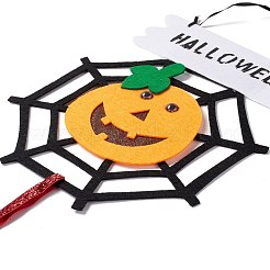 ハロウィーン テーマ フェルト布ぶら下げドア サイン  壁飾り  屋内用装飾小道具  アウトドア  蜘蛛の巣と幽霊  ブラック  590mm&nbsp;HJEW-B005-03
