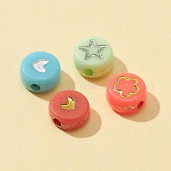 40g4スタイルの不透明なアクリルビーズ  金と銀の金属が絡み合っています  星、ハート、花、月のフラットラウンド  ミックスカラー  6.5~7x7x3~4mm  穴：1.5~1.6mm  10g /スタイル&nbsp;SACR-FS0001-09
