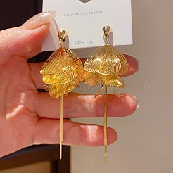 女性のための真鍮のスタッドピアス  葉  タッセルピアス  ゴールドカラー  80mm&nbsp;WGDAEFE-01