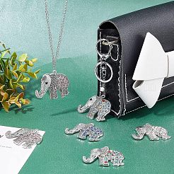 チベットスタイルの合金ラインストーンビッグペンダント8個、4色  カドミウムフリー＆鉛フリー  象のチャーム  アンティークシルバー  ミックスカラー  43x51x5.5mm  穴：3.5mm  2個/カラー&nbsp;ALRI-FH0001-12