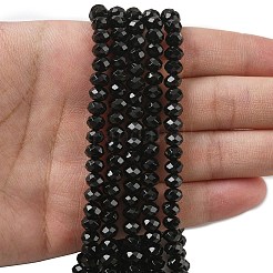 天然ブラックオニキスビーズ連売り  ロンデル  多面カット  染め＆加熱  5.5~6.5x4.5mm  穴：1mm  約91~94個/連  15.35''（39cm）〜15.43''（39.2cm）&nbsp;G-D344-A19-02