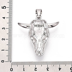 真鍮と合成ターコイズのペンダント  牛の頭  プラチナ  36x35.5x8~8.5mm  穴：9.5x6mm&nbsp;KK-T079-03A-P
