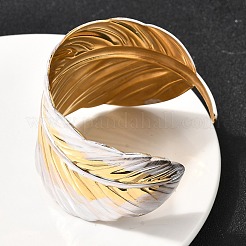 女性用304ステンレススチールカフバングル  18KGP本金メッキ＆ステンレススチールカラー  葉  内径：1-7/8x2-1/4インチ（4.9x5.7cm）&nbsp;BJEW-F509-02A-G