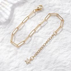 女性用真鍮ペーパークリップチェーンブレスレット  18KGP本金メッキ  7-5/8インチ（19.4cm）&nbsp;BJEW-JB12804