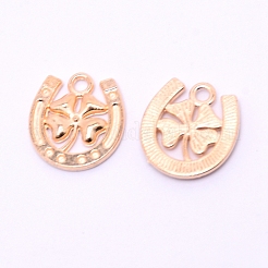 合金ペンダント  U字型に四つ葉のクローバー  カドミウムフリー＆鉛フリー  ライトゴールド  16x15x2mm  穴：1.5mm&nbsp;PALLOY-WH0076-86KCG
