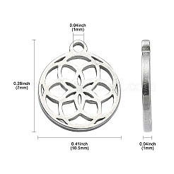 304ステンレススチールチャーム  中空  花付きフラットラウンド  ステンレス鋼色  10.5x9x1mm  穴：1mm&nbsp;STAS-CJC0008-21P
