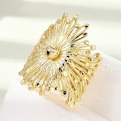真鍮のカフオープンリング  花  ラックめっき  長持ちメッキ  カドミウムフリー＆鉛フリー  18KGP本金メッキ  33.5mm  内径：20.5mm&nbsp;RJEW-D346-02G
