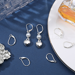 スターリングシルバーのフレンチフックピアス金具4組925個  水平ループ付き  銀  17x10x2mm  穴：1.8mm  ピン：0.5x0.6mm&nbsp;STER-BBC0001-85