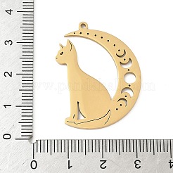 304ステンレスペンダント  中空  月と猫の形のチャーム  ゴールドカラー  34x25x1.5mm  穴：1.5mm&nbsp;LS-STAS-F326-18G